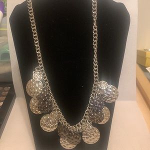 Awesome silver tone & gunmetal textured disc silver tone necklace NWT